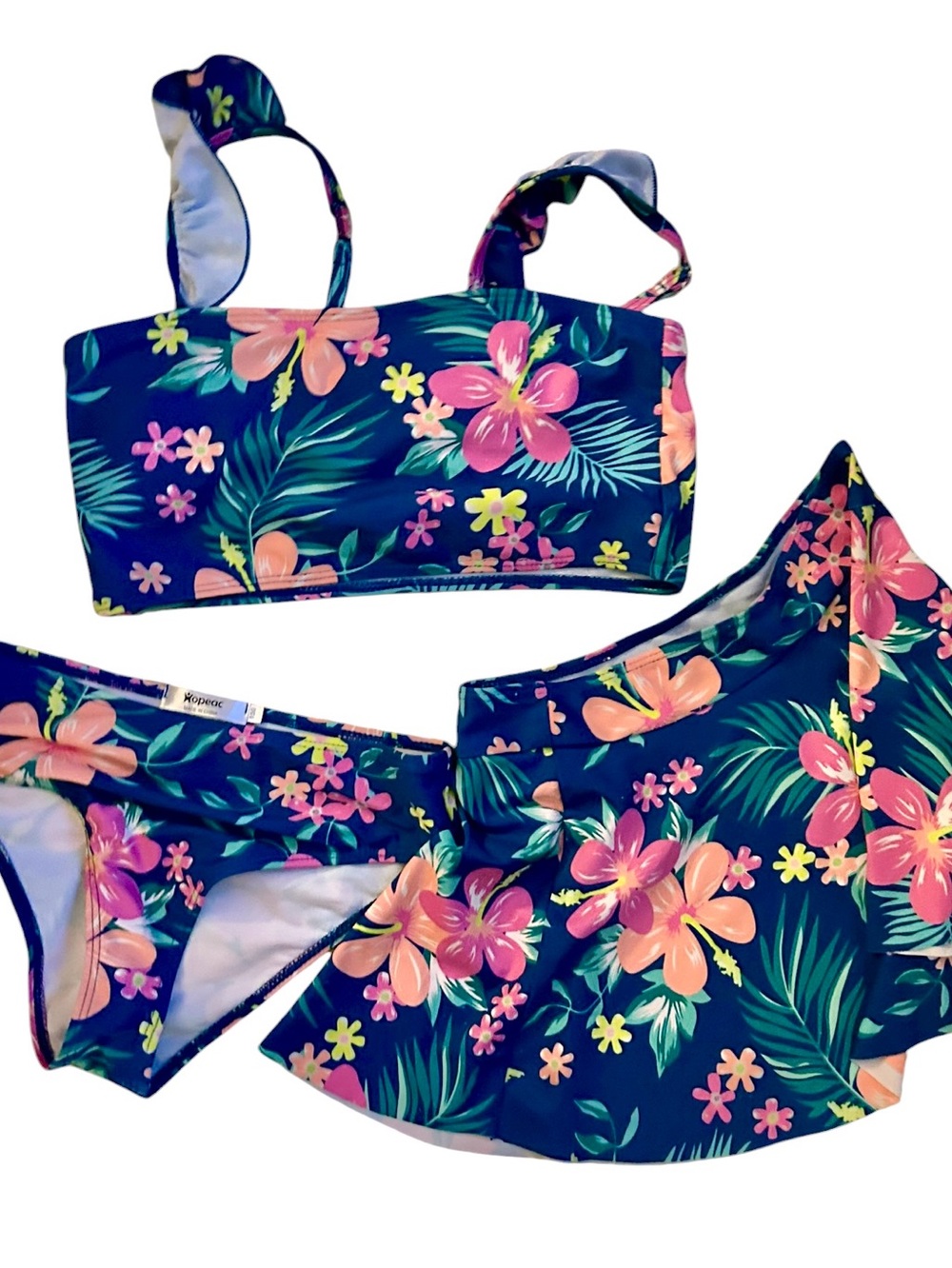 Kids Floral Three-Piece Swim Set , size 150 (US equivalent 10/12)